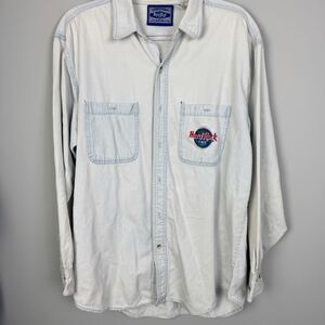 HARD ROCK CAFE | Vintage Light Wash Denim Embroidered Shirt Unisex Size Medium